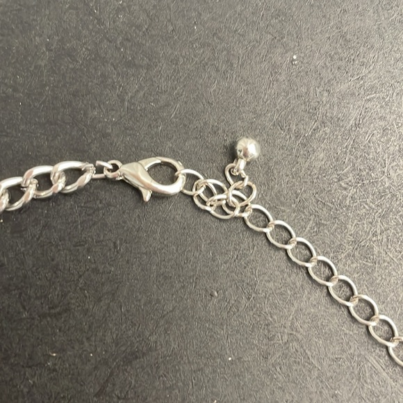 Chunky  pearl Layered Necklace silver Tone Hoop Chain Hammered Jewelry 19” - Picture 3 of 3